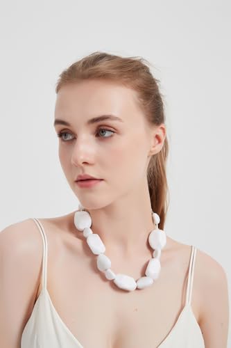 Giuesytic White Beaded Rock Bone Pebble Choker Classic Statement Necklace Halloween Costumes for Women Cosplay Accessories Carnival Accessory Jewelry 5