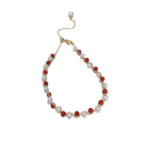 Preisvergleich Produktbild LXIANGP Frauen Armband kreative einfache Hand-Wunde natürliche Süßwasser Perle Armband einstellbar 14K Gold Hand Schmuck, Freundin, Frau, Mutter senden; Geschenkbox