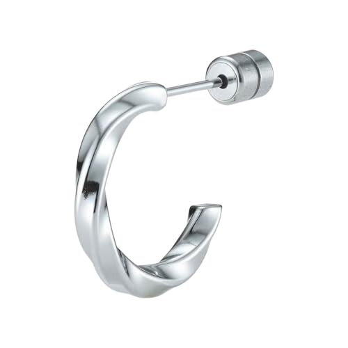 ライオンハート ラッピング済 ツイスト G型 フープピアス サージカルステンレス シルバー 片耳用 1点売り 別注ポーチ付き メンズ ブランド LION HEART (シルバー)