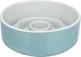 Trixie Slow Feeding Napf, Anti Schling Napf Für Hunde, Keramik, 0,45 L/Ø 14 cm, ‎grau/blau,1 stück (1er Pack) - 24520