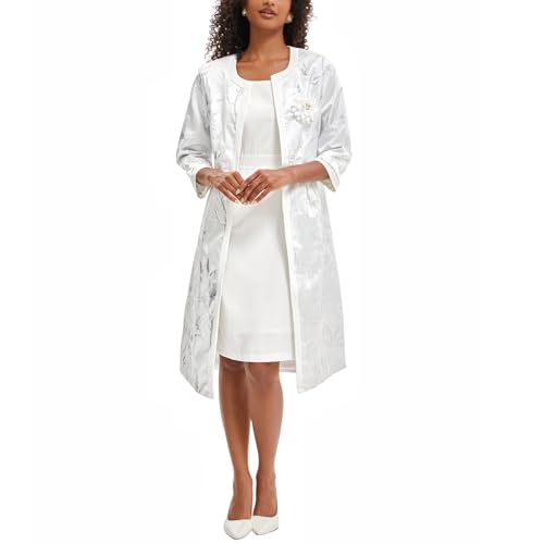 Women's Elegant 2 Piece Dress Church Suits with Exquisite Jacquard Embroidery Long Jacket for Wedding Party Evening Dress