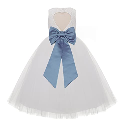 Ivory Floral Lace Heart Cutout Toddler Flower Girl Dress Baptism Dresses 172T