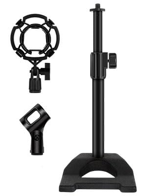kh Adjustable Desktop Microphone Stand with Shock Mount Weighted Base, Mic Clip, Table/Desk Recording Mic Holder Stand for Streaming, Podcasting, Studio Recording, Black (Traingle_Stand_SM)-image-19