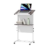 Portable Podium Stand with 7 Adjustable Heights, Lectern with Shelf and Cup Holder, Mobile Stand for Seminars, Schools, and Conferences (White)