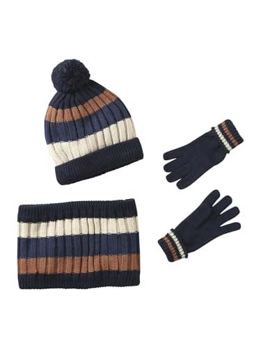 Ensemble tricolore garçon bonnet snood moufles pour ne plus craindre le froid