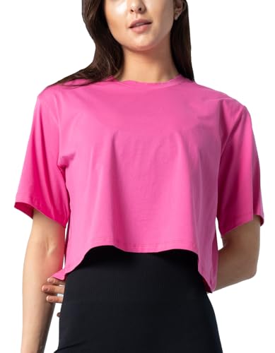 Lulucheri Women's Pima Cotton Workout Crop Tops Short Sleeve Shirts