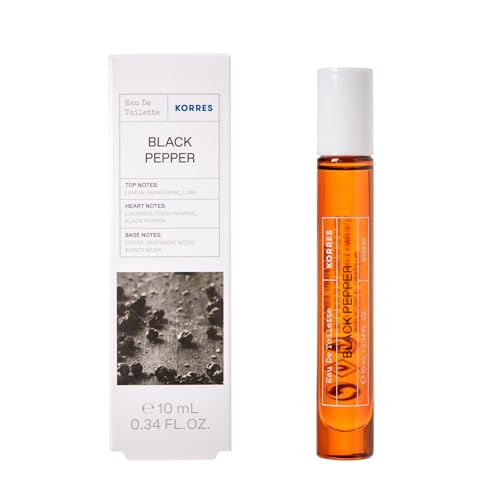 KORRES BLACK PEPPER Eau De Toilette für Herren in praktischer Deluxe Reisegröße, würzig, frischer Duft mit Zitrusnoten, dermatologisch getestet, vegan, 10 ml