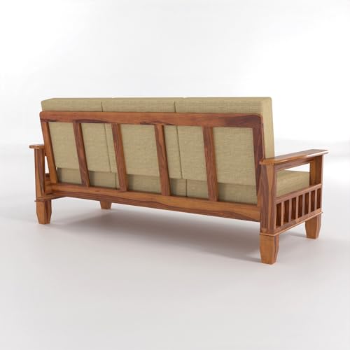 Image of Sheesham Wooden 5 Seater Sofa Set for Living Room | Rosewood Cushion Sofa with Side Newspaper Holder for Home & Office | Solid Wood Sofa Set for Lounge (Honey, 3+2 Seater)