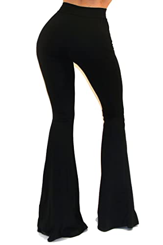 Vivicastle Women's Usa Boho Solid Hippie Wide Leg Flared Bell Bottom Pants (Black, Large, L) #TOP3