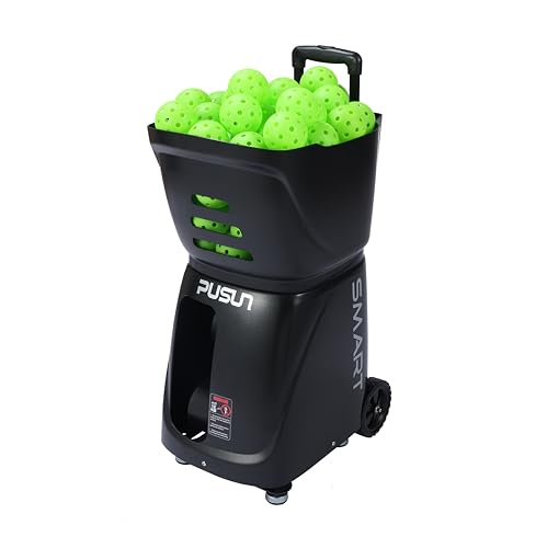 PUSUN PP-Smart Pickleball Machine – 80+ Ball Capacity, 20–70 mph Speed, 1.6–6s Frequency, 65ft Max Distance, 4–6H Lithium Battery, App & Remote Control, for Beginner to Advanced Players (Black)