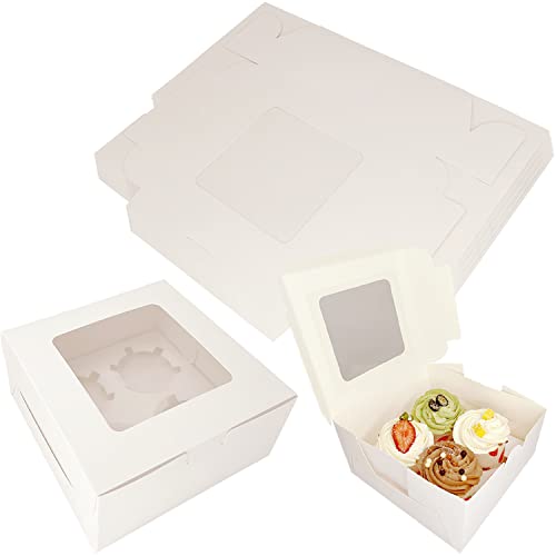 Lot de 30 Boite Cupcakes Boîtes à Cupcakes Boite a Gateau Boîtes en Carton avec Fenêtre Blanc Boite Pâtisserie parfait pour les Pâtisseries les Gâteaux Pâtissier Boîtes à Emporter 16 x 16 x 7,5 cm Cover