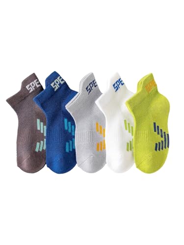 SHENHE Boy's 5 Pairs Letter Graphic Ankle Socks Mesh Low Cut Breathable Sports Athletic Socks