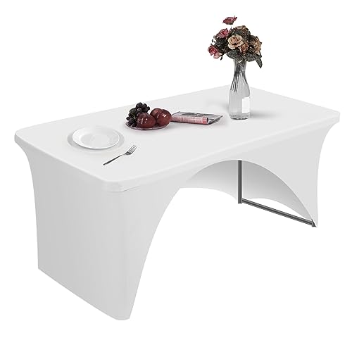 HXMJIED Stretchable Tablecloths 6ft for Rectangle Tables With Open Back White Fitted Spandex Rectangular Patio Craft Market Stall Elastic Table Covers for Wedding Party Event Decoration