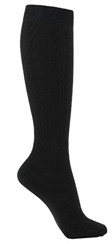 Wowfoot Womens Knee High Socks Luxury Cotton For Girl Stylish Design Fun (Cable Type-Grey,Brown,Black-3 Pair), One Size #TOP2