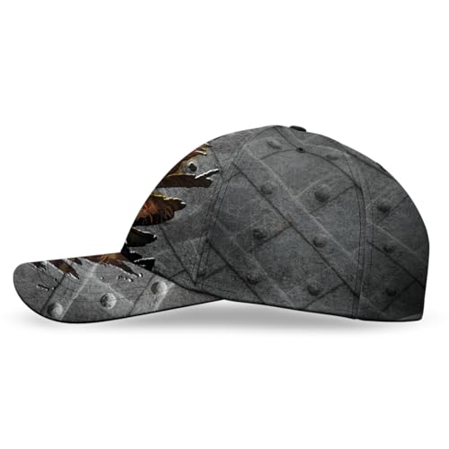 Image of Skull Baseball Cap for Men, Grim Reaper Death Crack Old Metal with Flag, Men's Hat, Adjustable Motorcycle Soft Caps