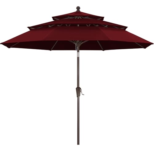 Image of MASTERCANOPY 9ft 3-Tier Olefin Patio Umbrella, Dark Red