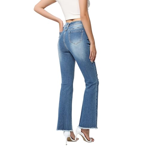 Women High Rise Boot Cut Jeans Ripped Stretchy Flared Denim Pants2