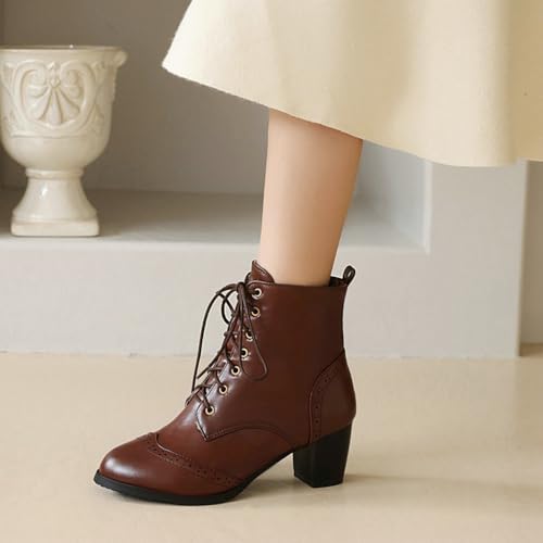 DINTAHA Pirate Boots Womens Victorian Ankle Boots Lace Up Chunky Heel Booties Vintage Oxford Wingtip Boots4