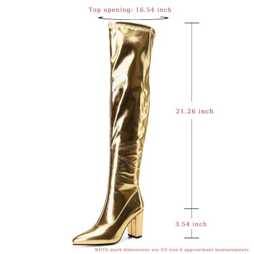 Bellirala Thigh High Boots for Women Metallic Chunky Heels Over The Knee Boots Block Heeled Concert Disco Long Tall Boots2