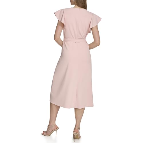 Image of DKNY Women's Flutter Sleeve Tie Fit & Flare Midi Dress