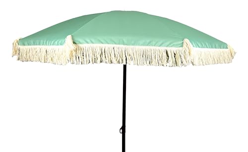 LIFE IS Ombrellone 200 cm, 8 stecche in fibra di vetro.Palo 32 mm in acciaio effetto legno con snodo.Tessuto poliestere con frange.