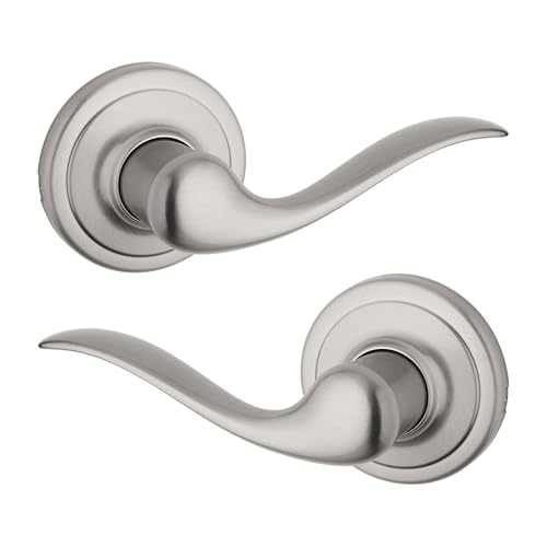 Image of Kwikset Tustin Interior Passage Door Handle, Lever For Closet and Hallway Doors, Reversible Non-Locking Handle Lever, Satin Nickel, with Microban Protection