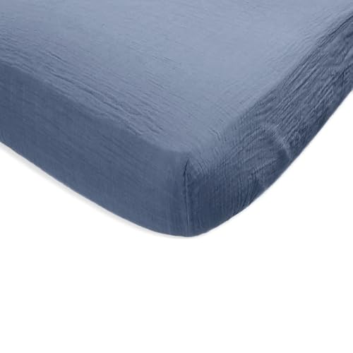 Image of SwaddleDesigns Softest Cotton Muslin Fitted Crib Sheet, Toddler Sheet for Boys & Girls, Fits Standard Crib Mattress (28 x 52 inches), Denim