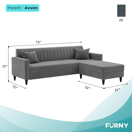 Image of Furny Aveira 3 Seater Fabric Sofa Set with Ottoman (Dark Grey) | Soft Velvet Fabric | Modern Design | Comfortable Seating | Living Room Furniture