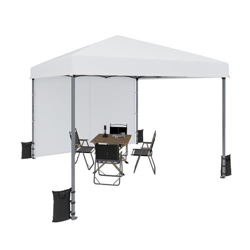 YITAHOME 3 x 3m Pop-Up Pavillon | wasserdicht Faltpavillon | Anti-UV Gartenzelt Partyzelt | mit Tragetasche und Seilen | für Terrasse Strand Camping Markt Festival (Weiß+Einteiliges Tuch)