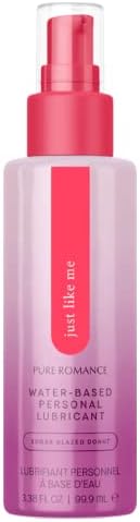 Pure Romance Just Like Me Water-Based Lube, Natural Feeling Water-Based Lubricant for Pleasure, Lubrication for Women and Men to Replicate Real Vaginal Moisture, 3.38 Fl Oz, Sugar Glazed Donut