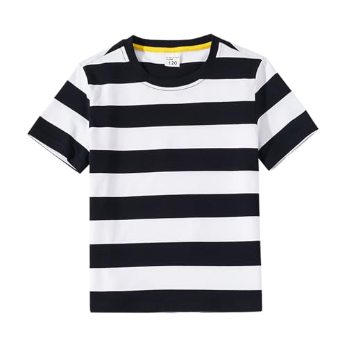Image of LittleSpring Boys Girls T Shirt Rainbow Striped Cotton Crewneck Tees for Kids Fashion