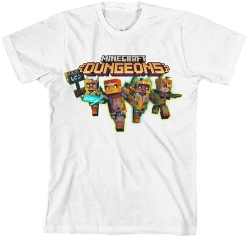 Minecraft Dungeons Charging Characters and Logo Youth White T-Shirt