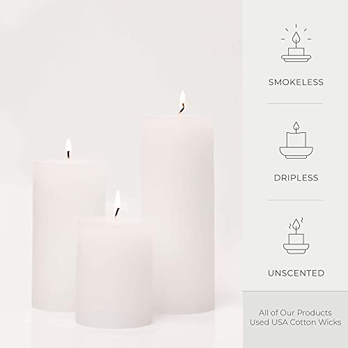 Bask Mottled Pillar Candles - Unscented White Pillar Candles Set Of 3 - Dripless Large Candles Pillar - Smokeless White Pillar Candles For All Occasions #TOP2