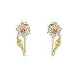 Lirzxin Pendientes de tuerca de oro blanco para mujer, diseño de hoja de flor de oro blanco de 14 quilates con moissanita y granate, peridoto, hélice, cartílago, para mujer, esposa, madre e hija, One