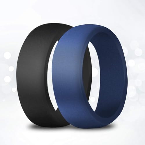 COOLOO Silicone Wedding Ring for Men, 10 Pack Affordable Silicone Rubber Wedding Bands Sturdy Comfortable Rings, Black White Blue Silver Gray2