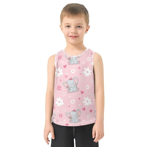 J JOYSAY Elephant Flower Heart Pink Boys Tank Top Sleeveless Muscle Shirts Quick Dry Active Workout Sport Kids T-Shirts 3-15T2