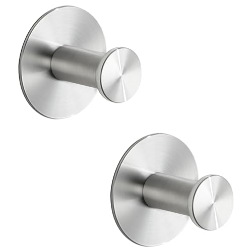 SAYAYO Ganci Adesivi Ganci Portasciugamani in Acciaio Inox Gancio Accappatoio Bagno Argento, Gancio Appendiabiti Autoadesivo Appendi Strofinacci Cucina, 2 Pezzi