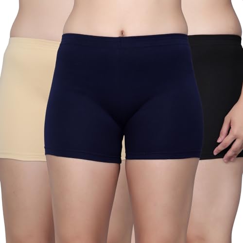 Image of Aimly Cotton Stretchable Cycling Gym Yoga Above Knee Slip Shorts for Women Combo Pack of 3