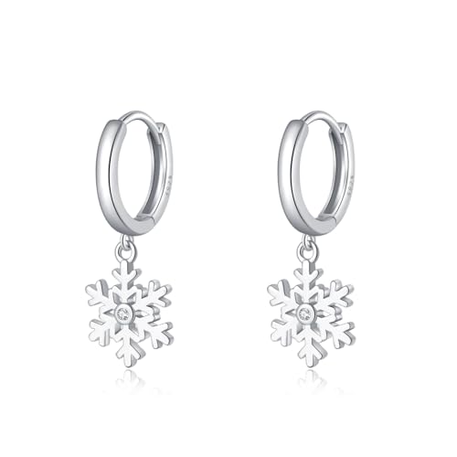 SLUYNZ Sterling Silver Snowflake Hoop Earrings for Women Teens Christmas Snowflake Hoop Earrings Drop