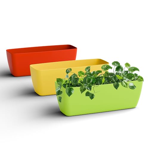 Image of YUCCABE ITALIA SHERA CABI Tray 16 INCH Plastic Flower Tray Pot Unbreakable Rectangular Planter Suitable for Home Garden Seedling Indoor and Outdoor (Multicolor, Pack of 3)