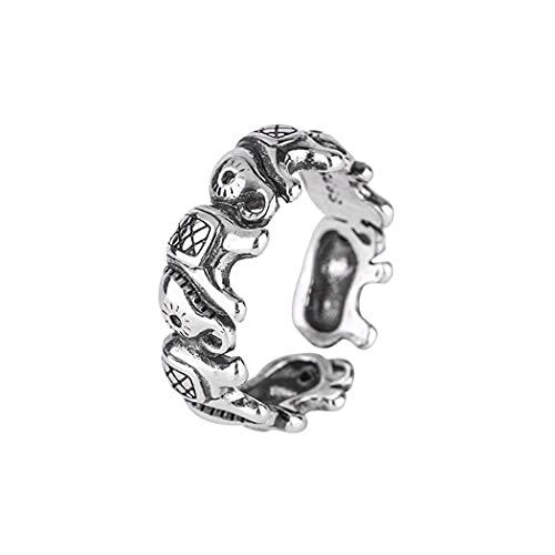 Bague créative rétro en argent sterling 925 - Motif éléphant - Pour femme - Style ethnique - Ouverture réglable, Argenté, Sans pierre précieuse