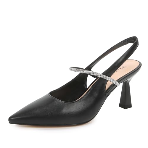 Women's Slingback Pumps Diamond Straps Stiletto Heel Pointed Toe Soft PU Leather Daily Dress Shoes
