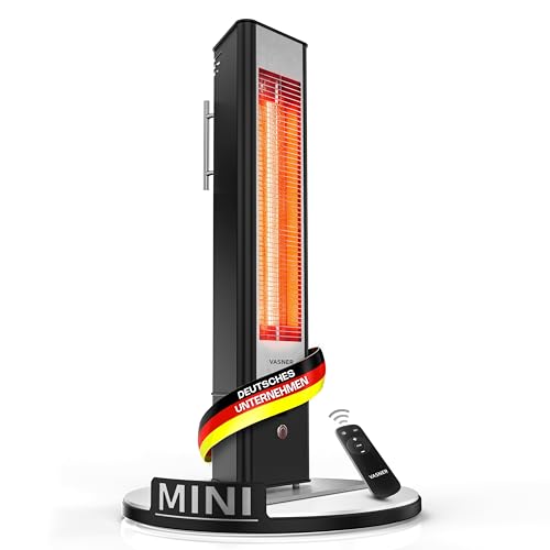 VASNER HeatTower Mini – Stand-Heizstrahler 1500 W, Infrarotstrahler mit Standfuß, Fernbedienung, IP65 Schutz für Außenbereich Terrasse, Terrassenstrahler elektrisch (Schwarz)