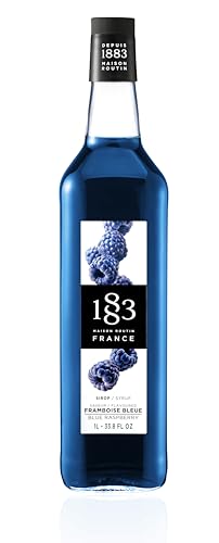 Image of 1883 Blue Raspberry Syrup for Drinks, Made in France, 1 Liter Glass Bottle