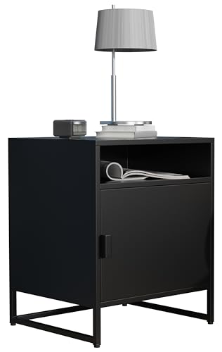 VCM Comodino in Metallo Tavolino Anta a Battente Console Comodino Flokas L Comodino in Metallo Tavolino Anta a Battente Console Comodino Flokas L Nero