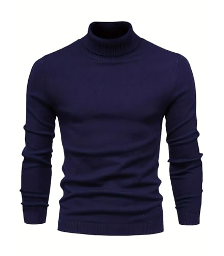 INVACHI Mens Turtleneck Pullover Sweaters Slim Fit Long Sleeve Knitted Top Soft Warm Basic Thermal Sweaters