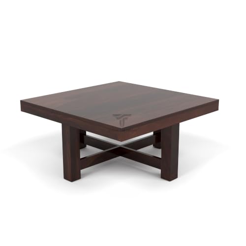 Image of ONIJA Solid Sheesham Wood Coffee Table with 4 Stools | Rosewood Centre Table with Cushioned Stool for Living Room (Urban, Walnut Finish)