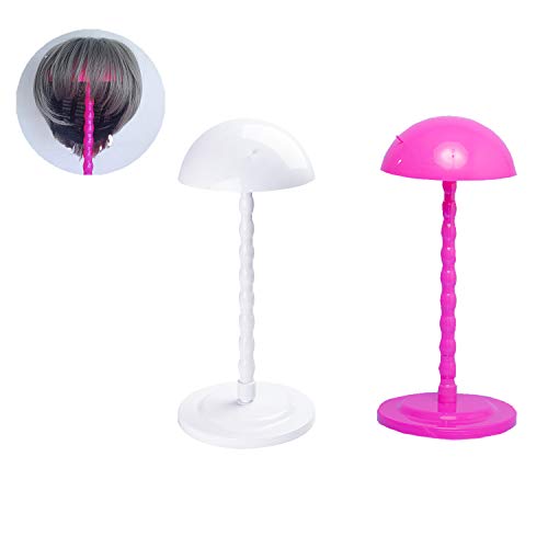 2 Packs Wig Hangers Portable Wig Stand For Wigs and Hats Collapsible Display Holder Tool Durable Wigs Dryer （White,Rose pink）