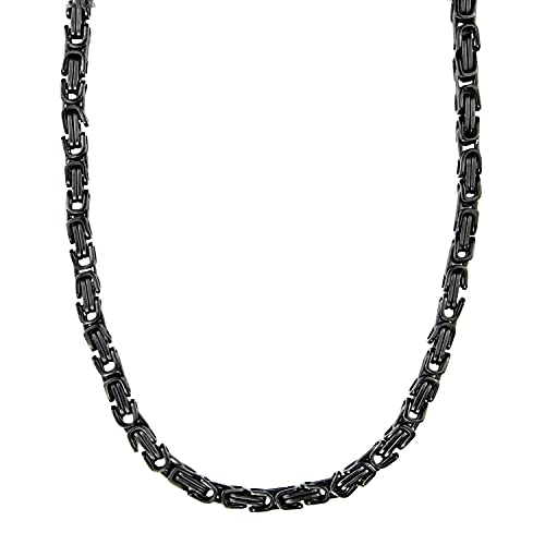König Design 5 mm Königskette Armband Herrenkette Männer Kette Halskette Panzerkette, 45 cm Schwarz Edelstahl Ketten