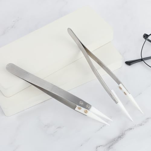 2 Stück Keramik Pinzetten Set Edelstahl Tweezers Professionell Pinzette Werkzeug Pinzette Set für Modellbau Computer Elektronische Reparaturen Präzisionsarbeit Laborarbeit Schmuck Werkzeug